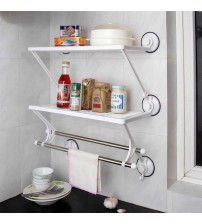 2 Layer Double Rod Wall Storage Rack Shelf with Suction Cup